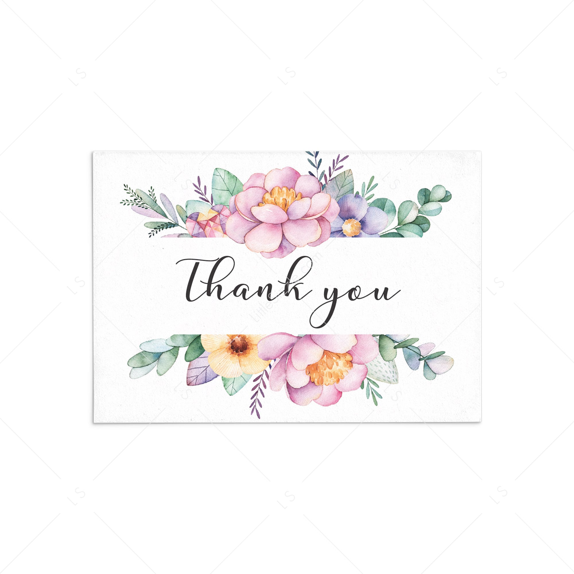 Printable thank you card with pink flowers by LittleSizzle