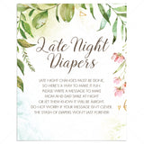 Watercolor green and pink baby shower activity late night diapers by LittleSizzle