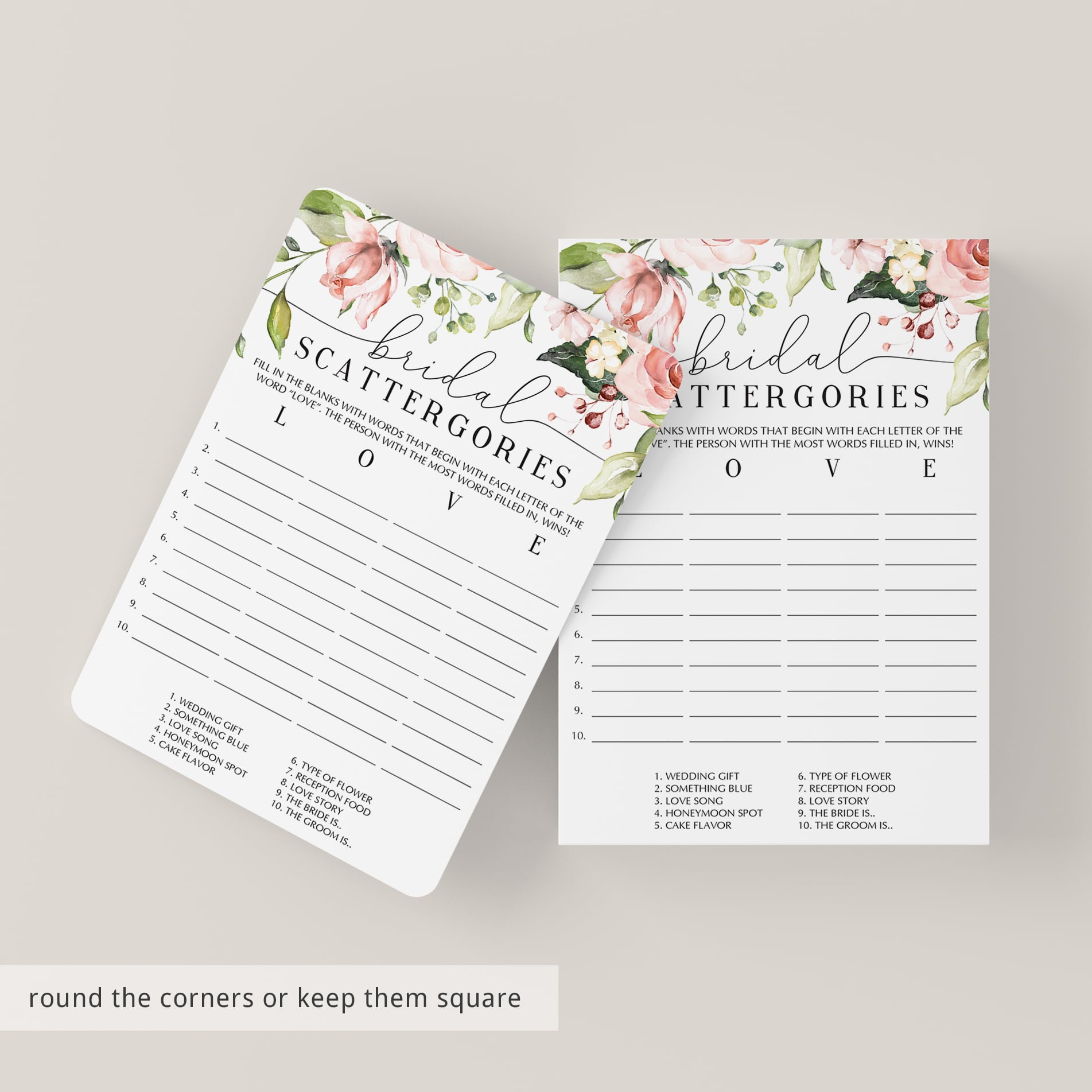 blush flowers wedding scattergories games