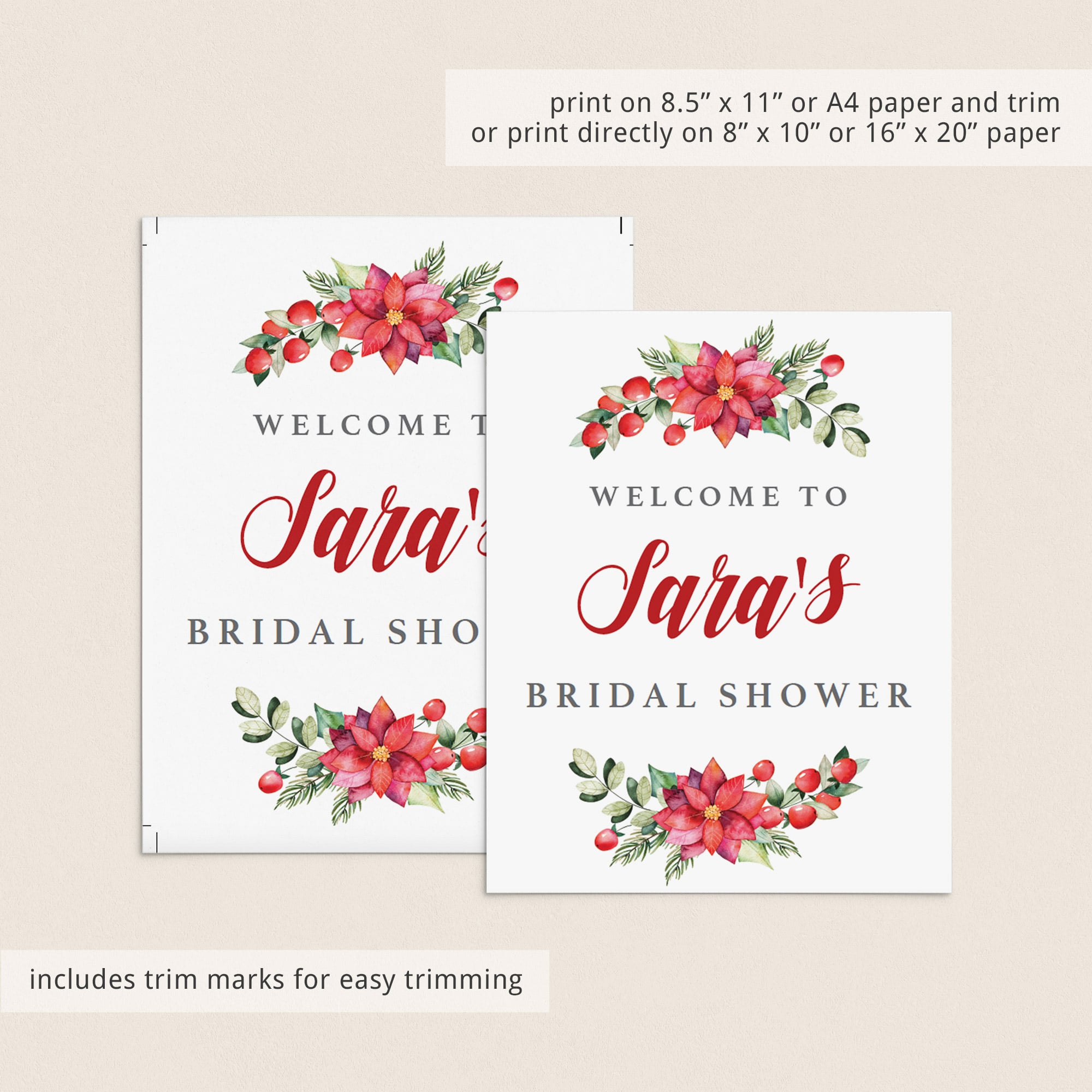 Christmas Wedding Shower Welcome Sign Printable by LittleSizzle