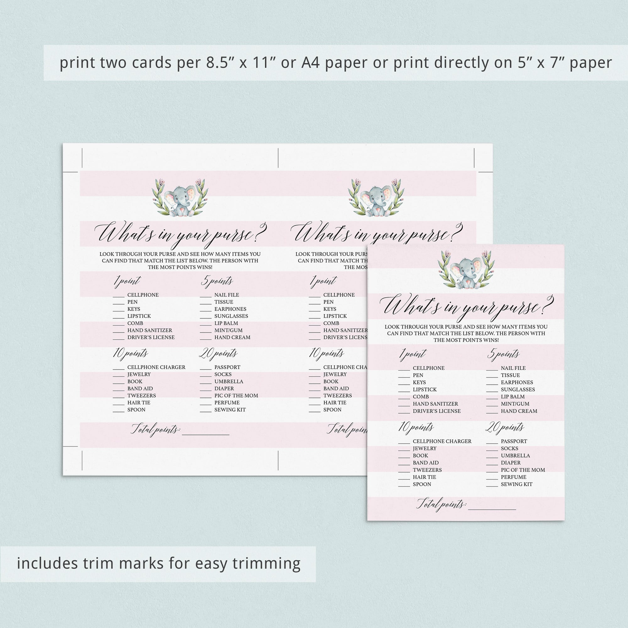 Whats in your bag girl baby shower game digital files by LittleSizzle