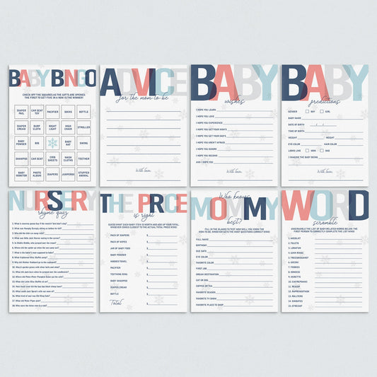 Winter shower games printable by LittleSizzle