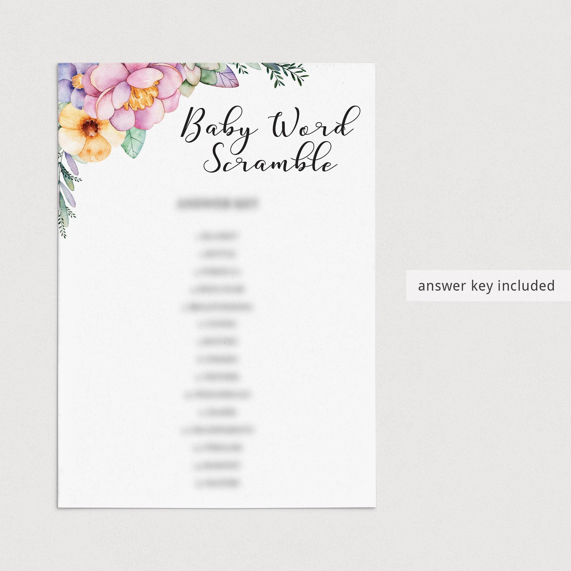 Baby scrambled words game answer key download by LittleSizzle