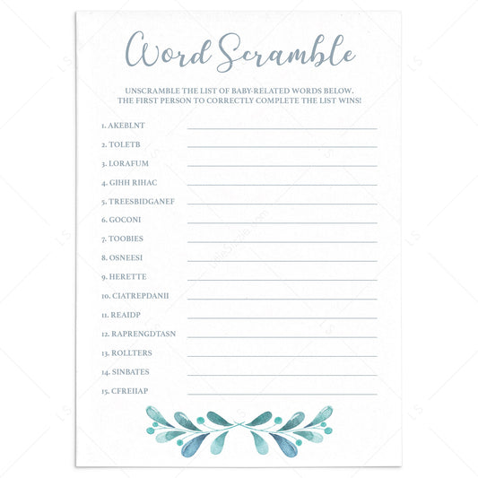 Baby Shower Word Scramble Game with Answers by LittleSizzle