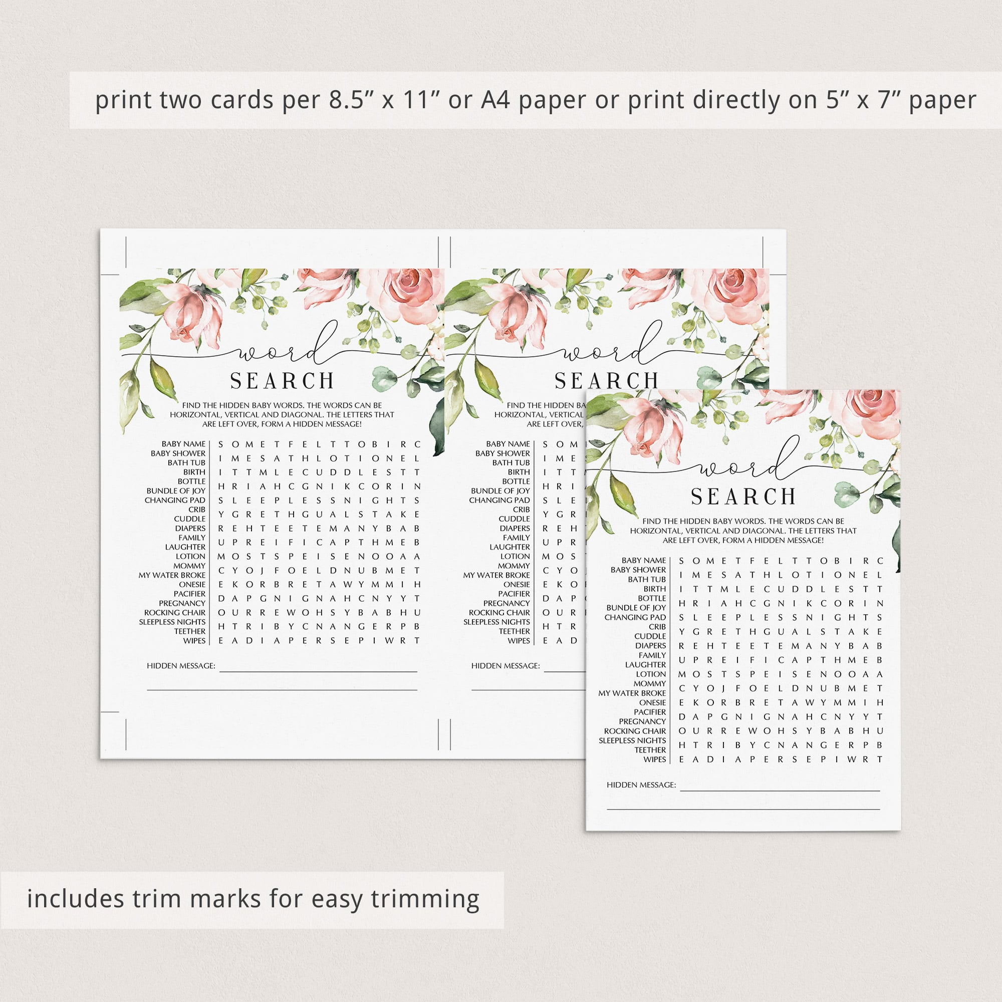 Watercolor floral baby shower word games by LittleSizzle