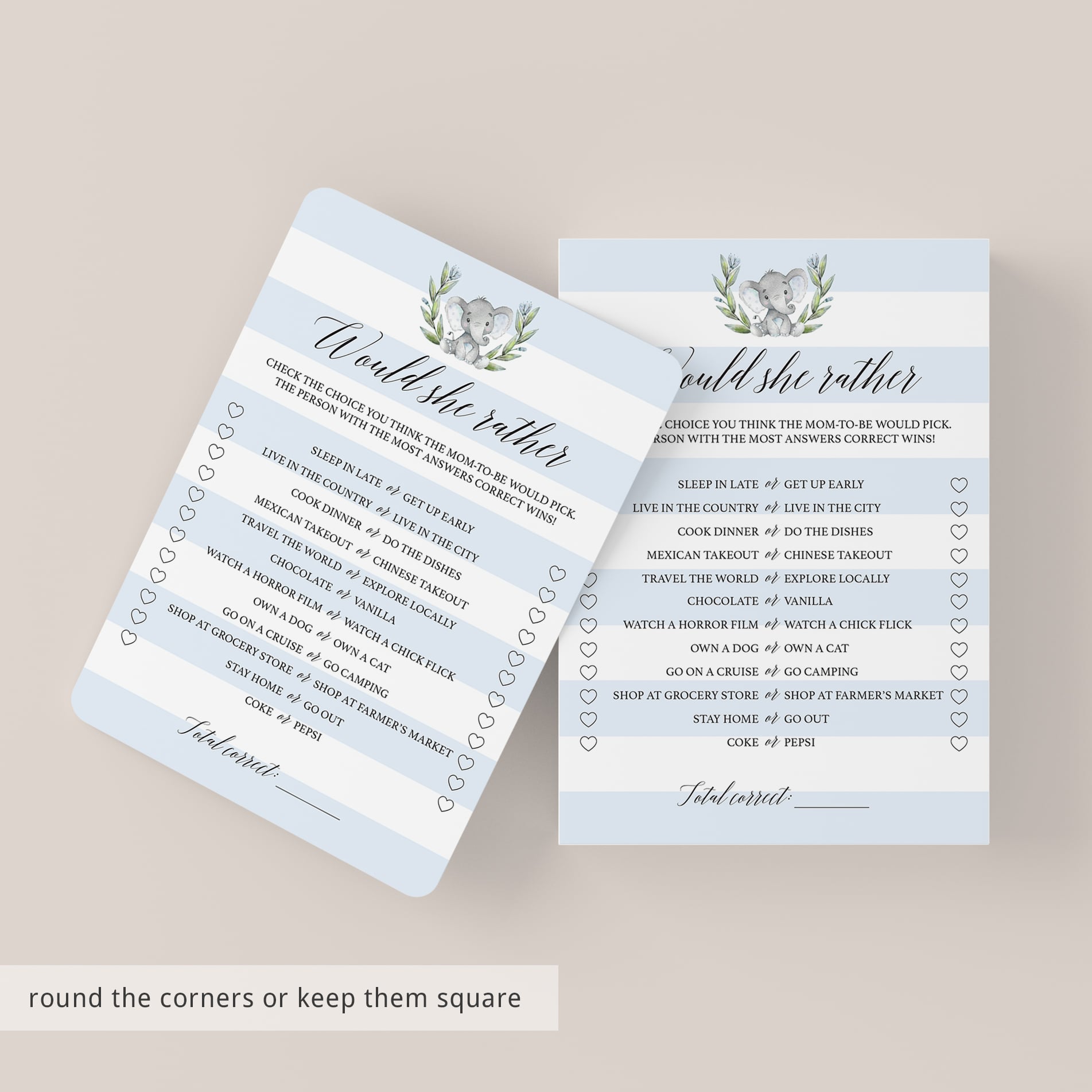Boy baby shower guessing game would she rather printable download by LittleSizzle
