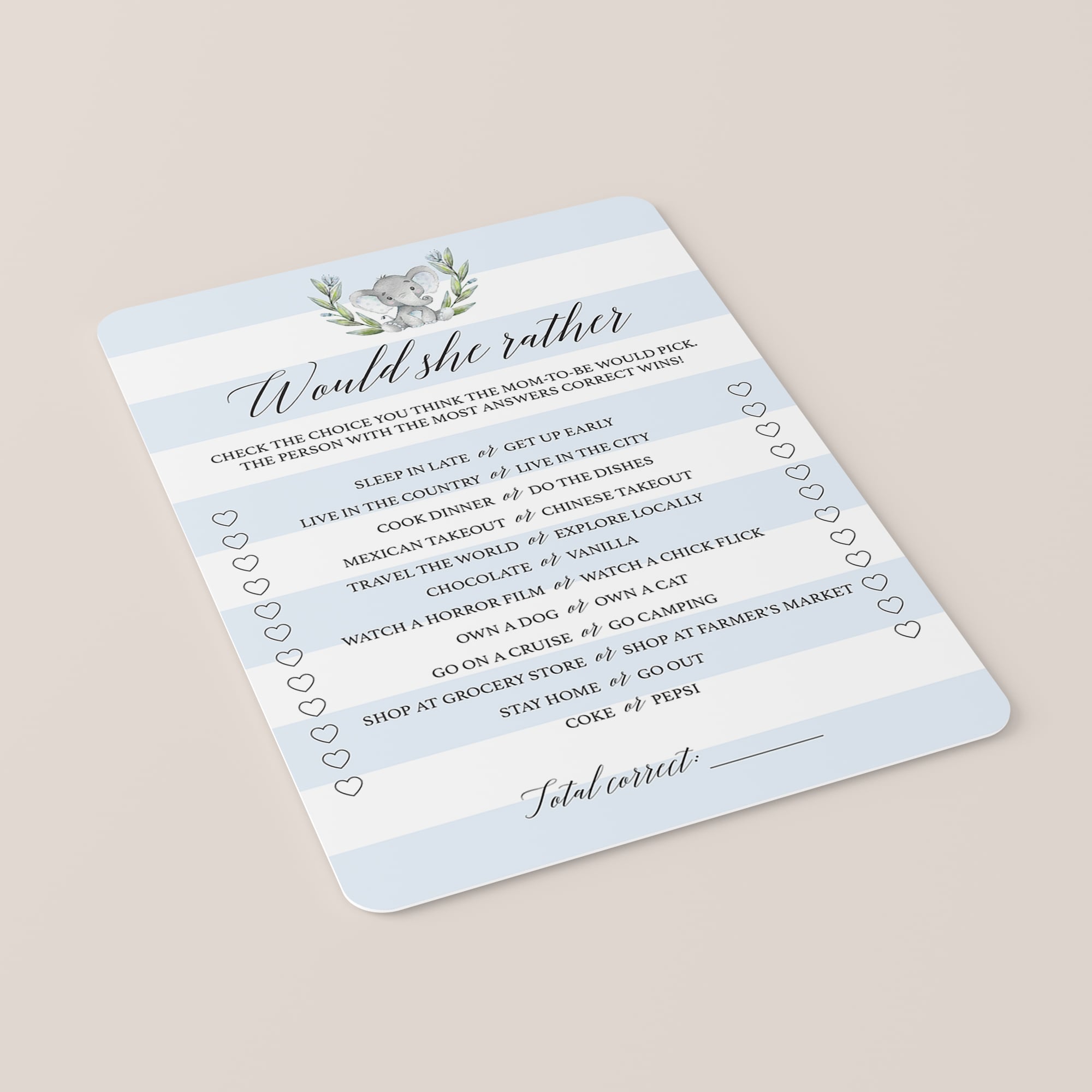 Would she rather boy baby shower game printable by LittleSizzle