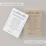 Minimal Bridal Shower Would She Rather Game Black and White