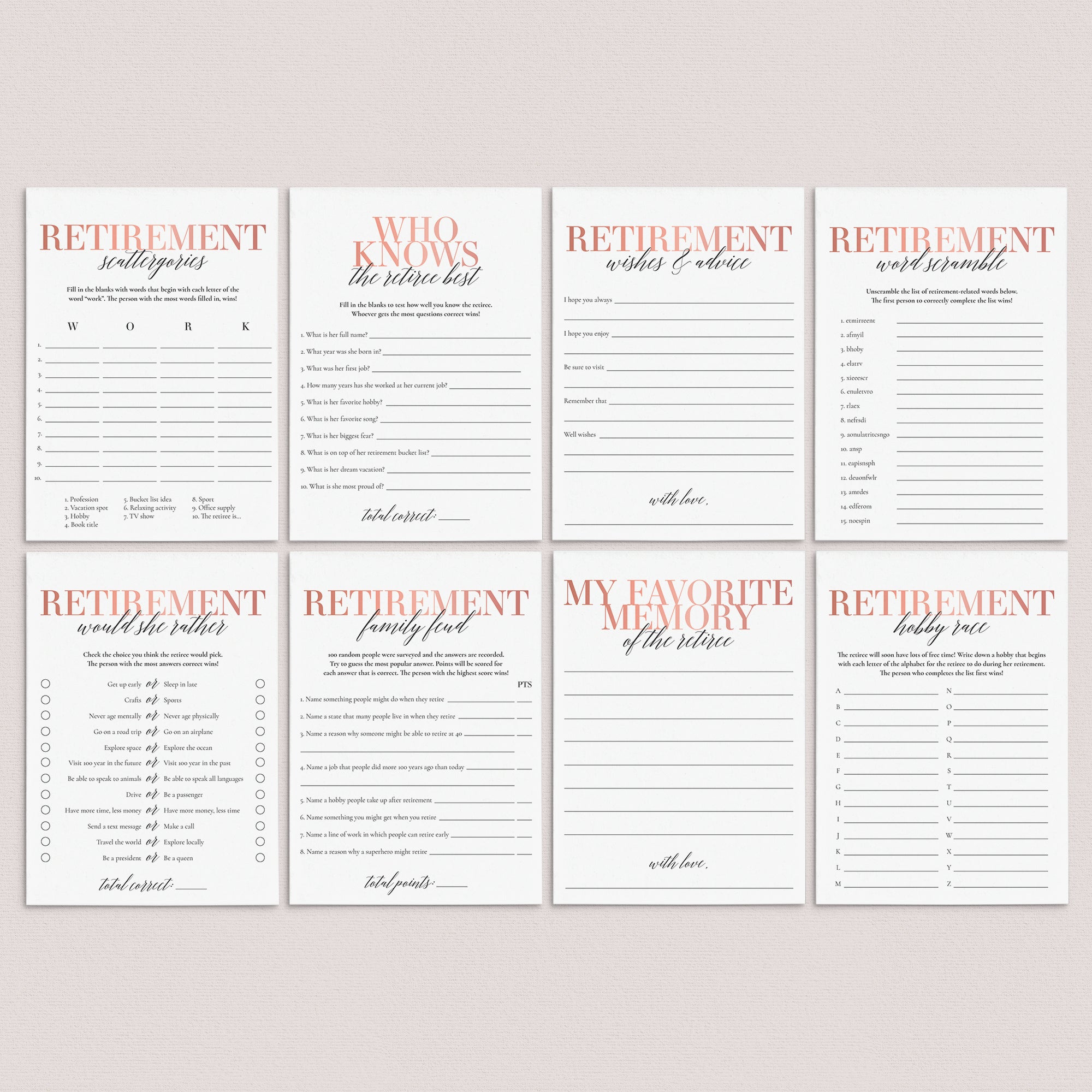 Retirement Party Games for Her Printable by LittleSizzle