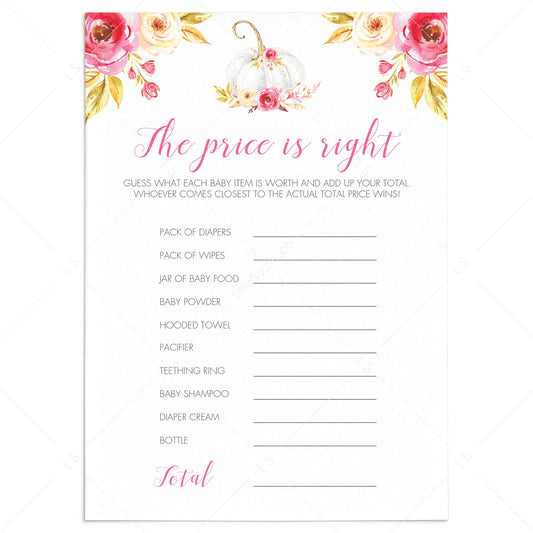 Fall baby shower game for girl the price is right printable by LittleSizzle