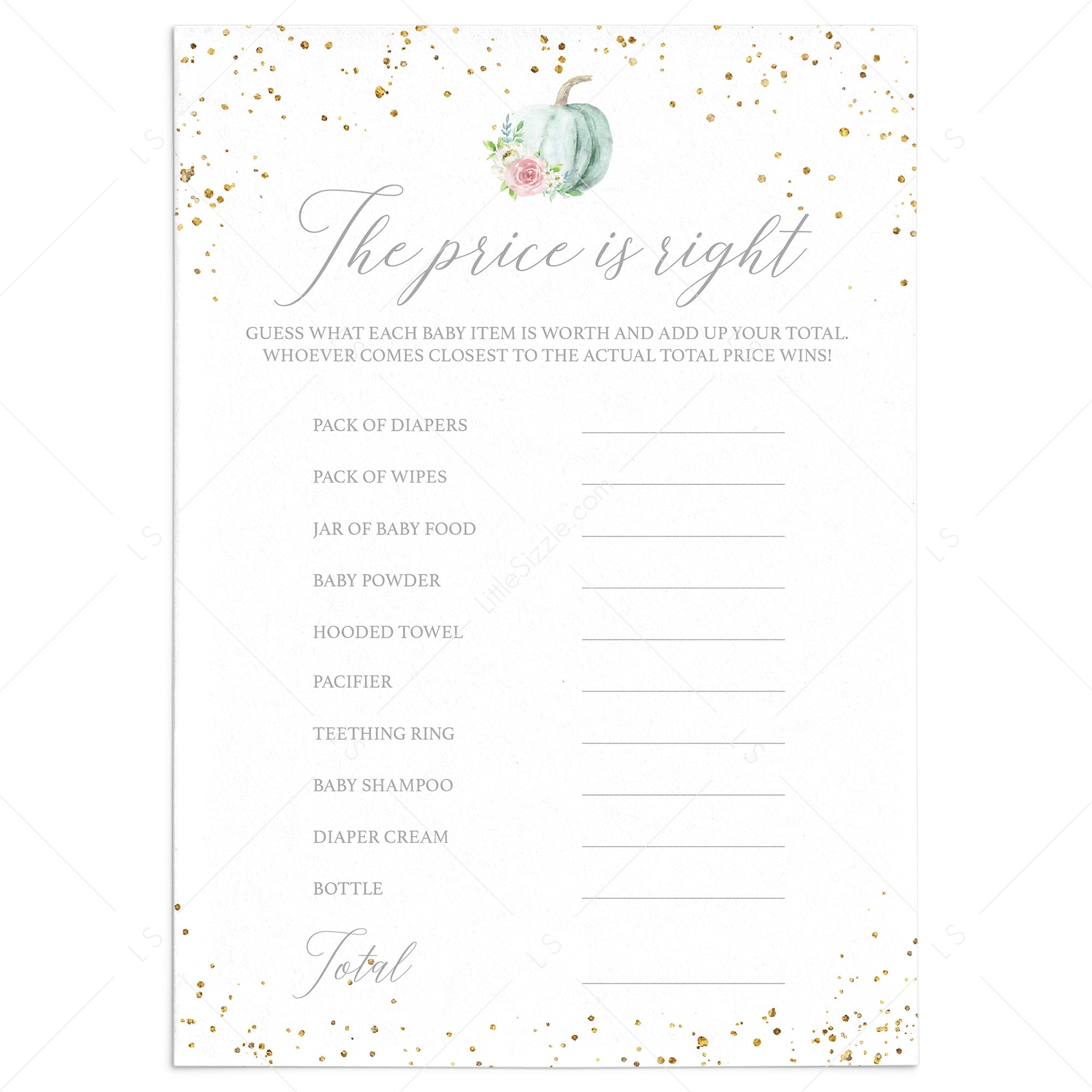 Watercolor Pumpkin Baby Shower Game Price Right by LittleSizzle