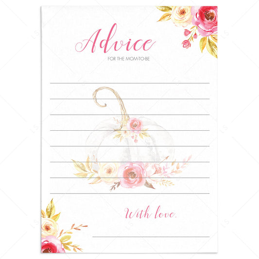 Pumpkin baby shower advice for mom to be printable by LittleSizzle
