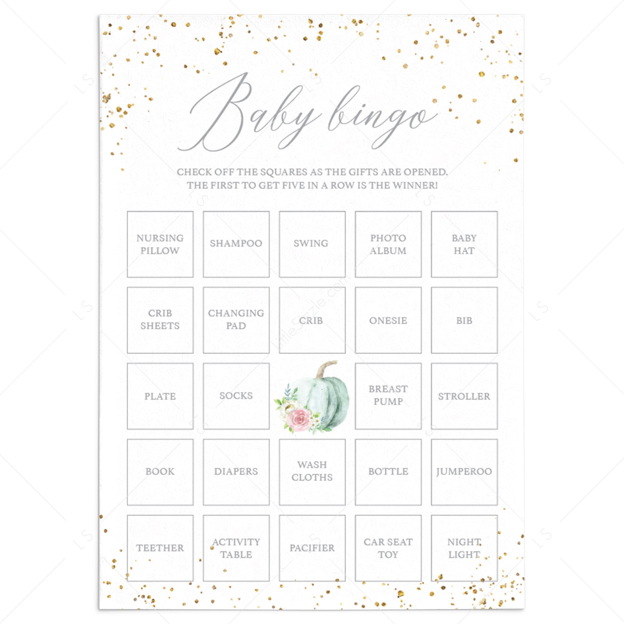 Pumpkin Baby Shower Bingo Cards Prefilled, Blank and Template by LittleSizzle