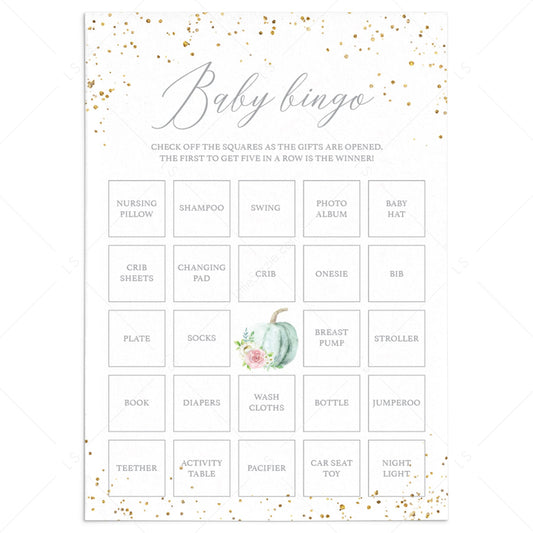 Pumpkin Baby Shower Bingo Cards Prefilled, Blank and Template by LittleSizzle