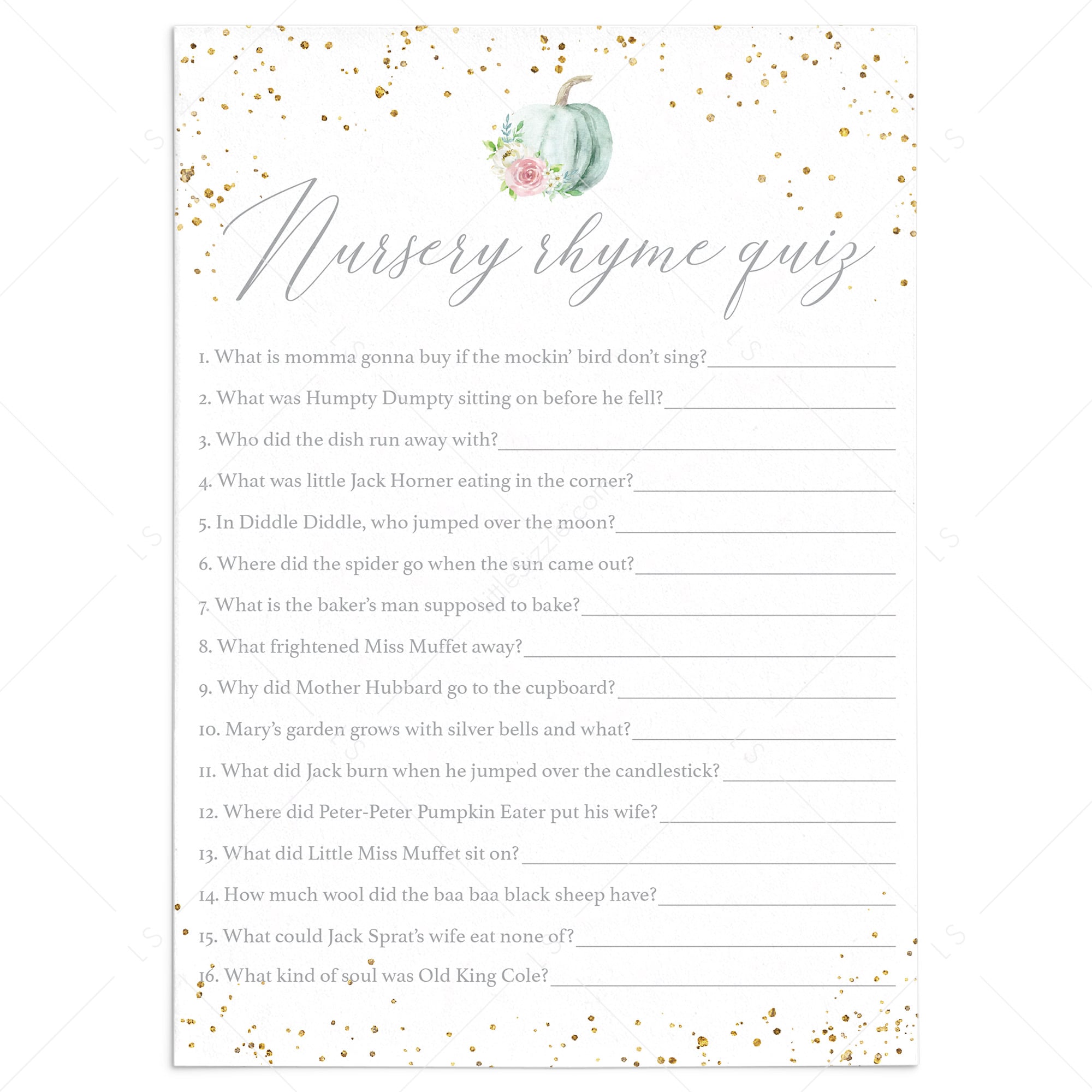 Fall BabyShower Nursery Rhymes Game Printable by LittleSizzle