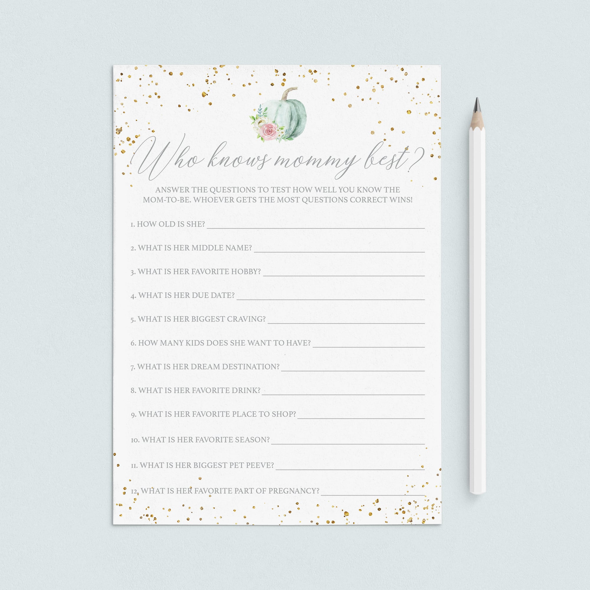 Pumpkin Baby Shower Game Who Knows Mommy Best Printable by LittleSizzle