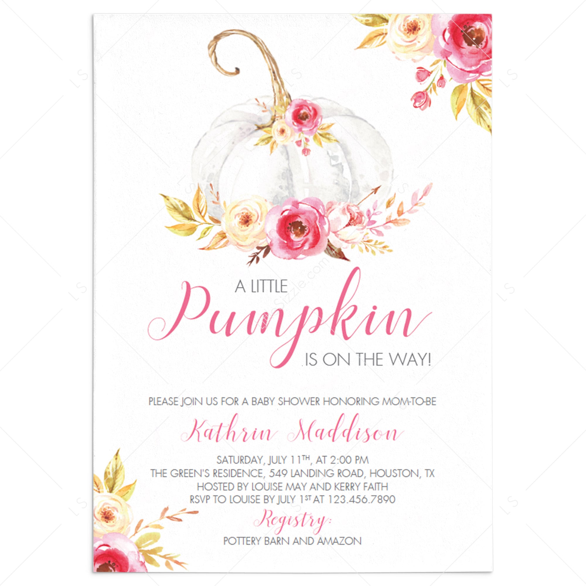 Pumpkin baby shower invitation girl by LittleSizzle