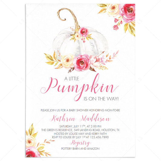 Pumpkin baby shower invitation girl by LittleSizzle