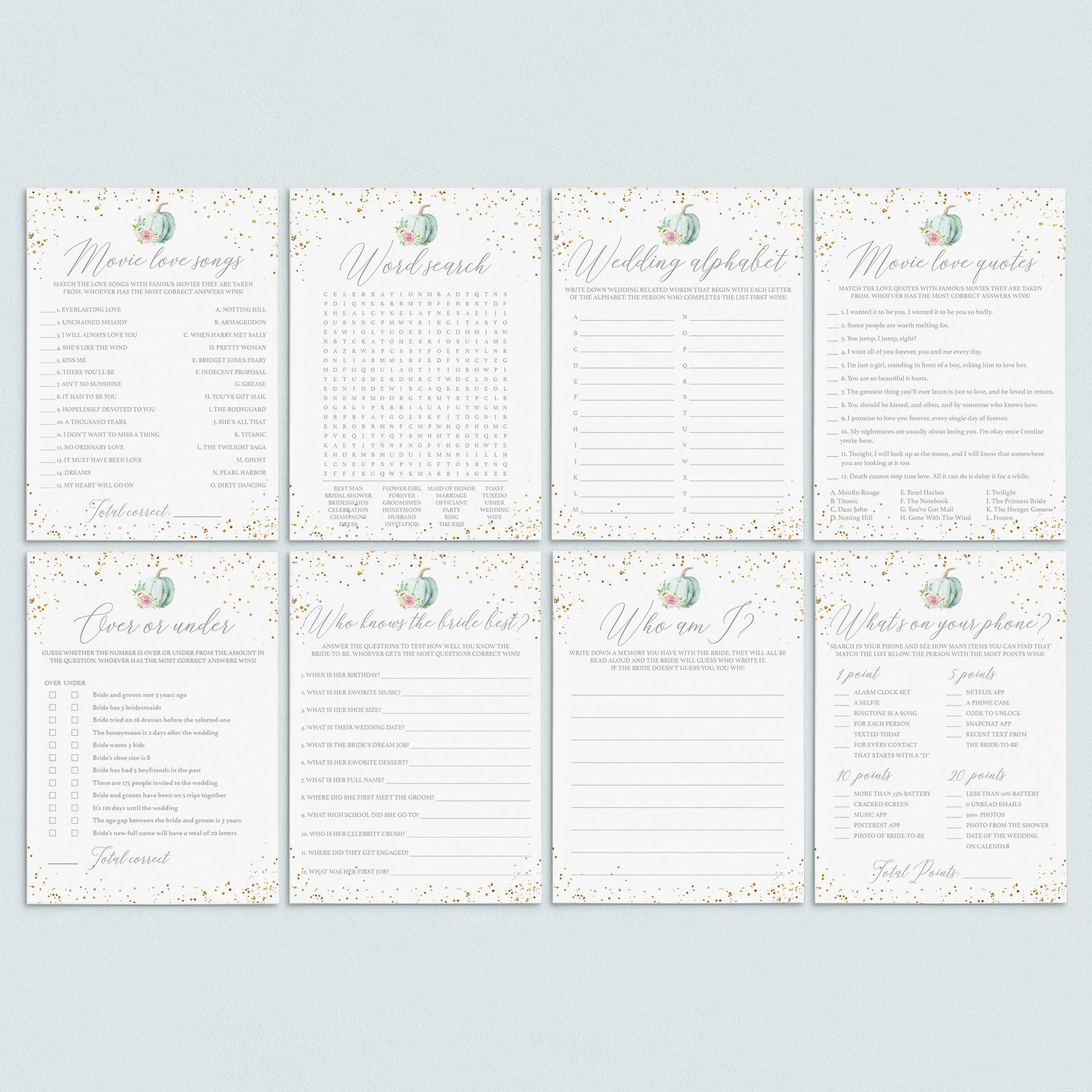Pumpkin Bridal Shower Games Bundle Printable by LittleSizzle