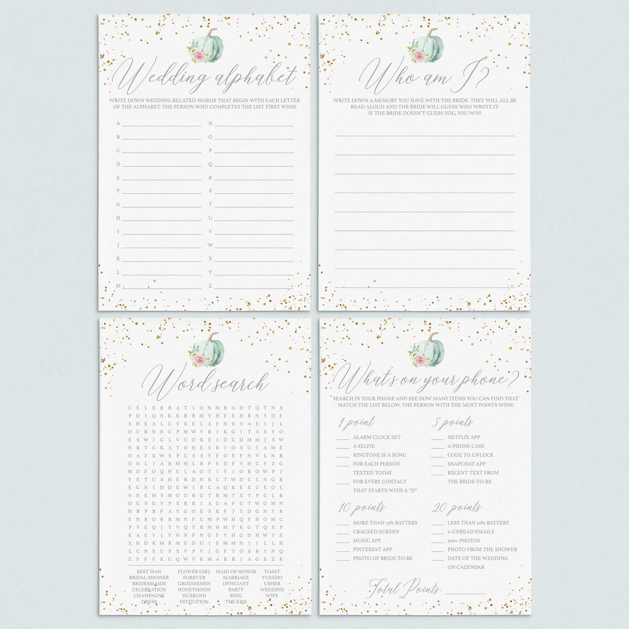 Floral Pumpkin Bridal Shower Games Pack Instant Download by LittleSizzle