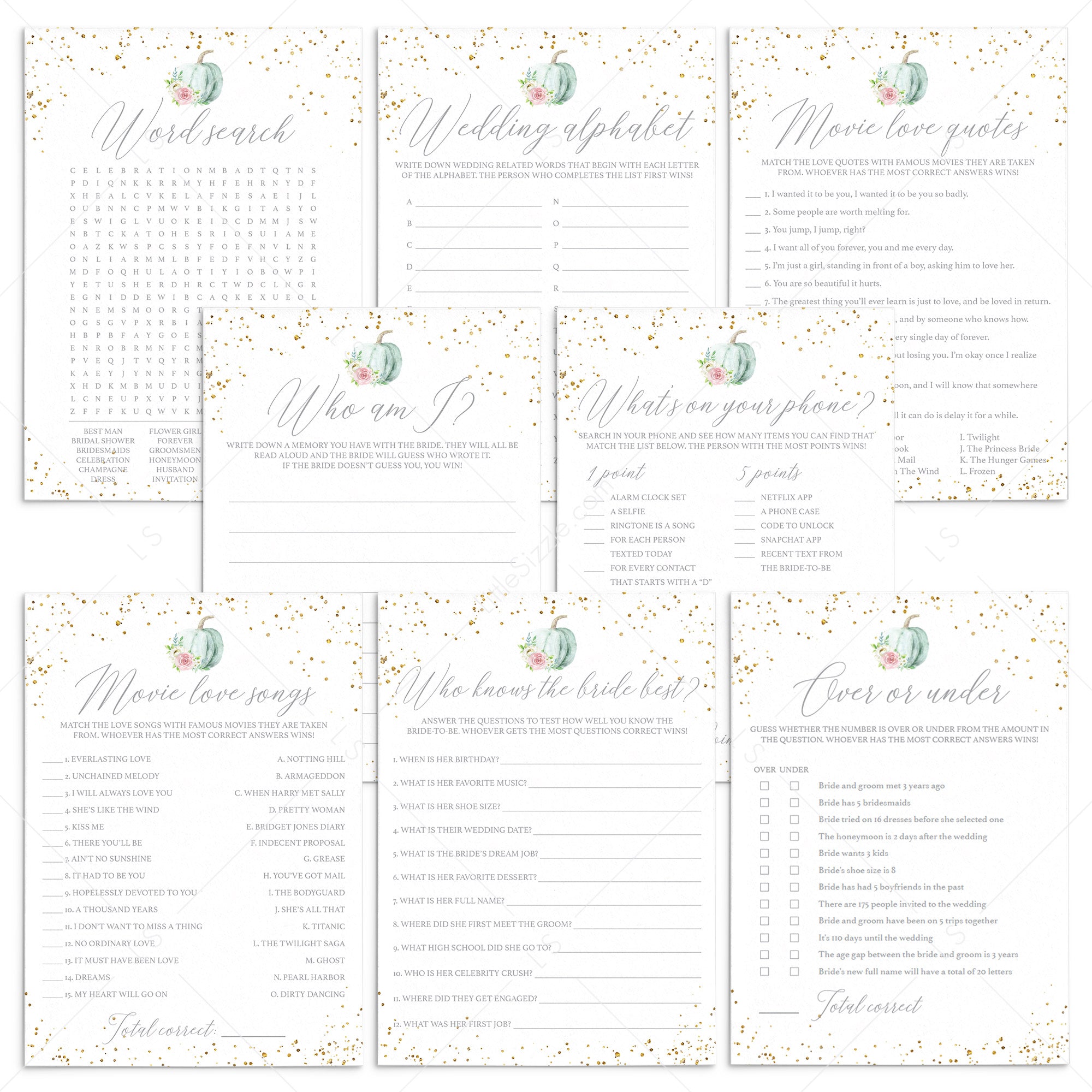 Pumpkin Bridal Shower Games Bundle Printable by LittleSizzle