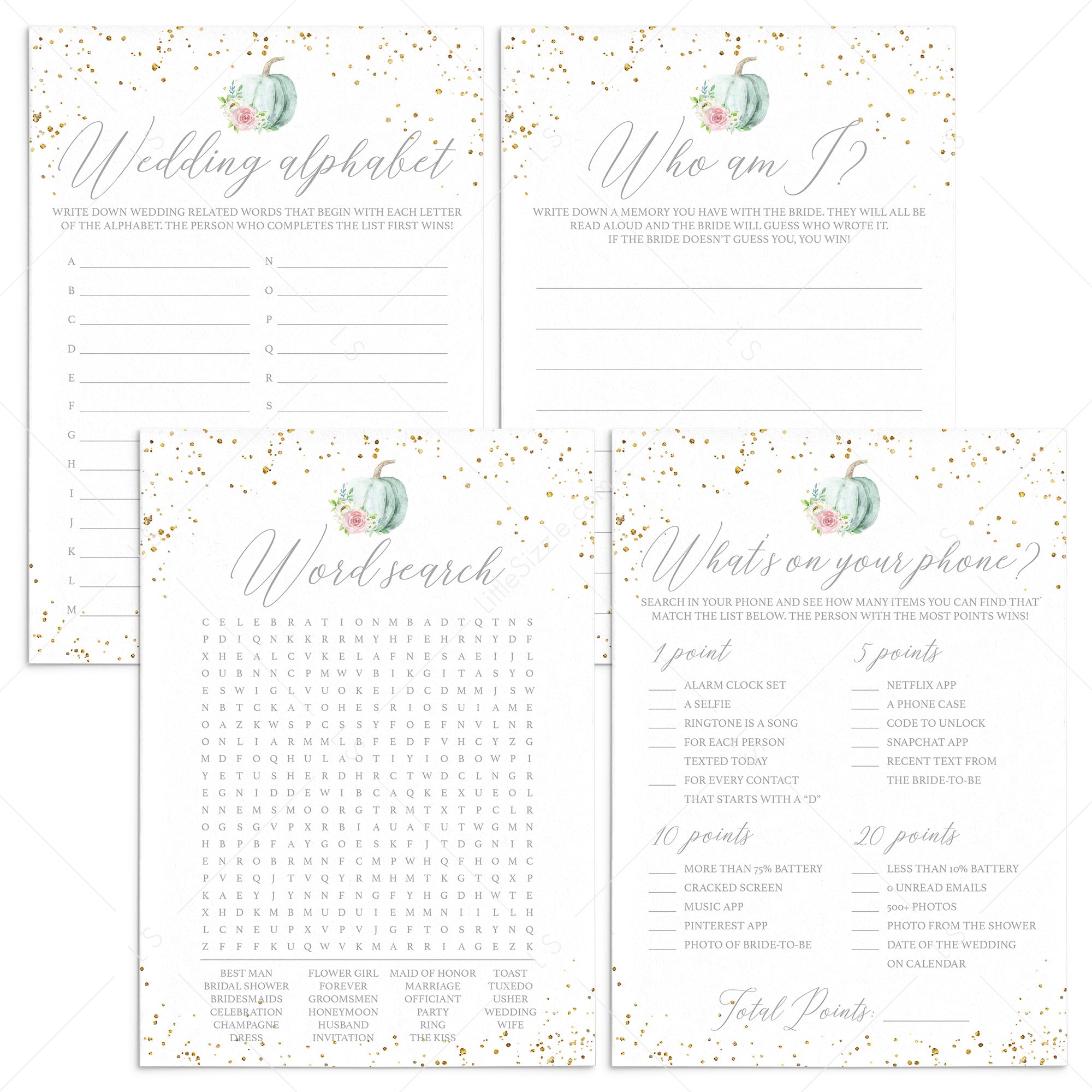 Floral Pumpkin Bridal Shower Games Pack Instant Download by LittleSizzle
