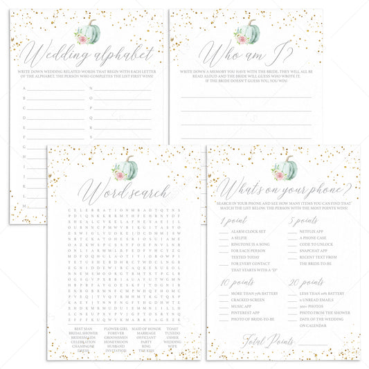 Floral Pumpkin Bridal Shower Games Pack Instant Download by LittleSizzle