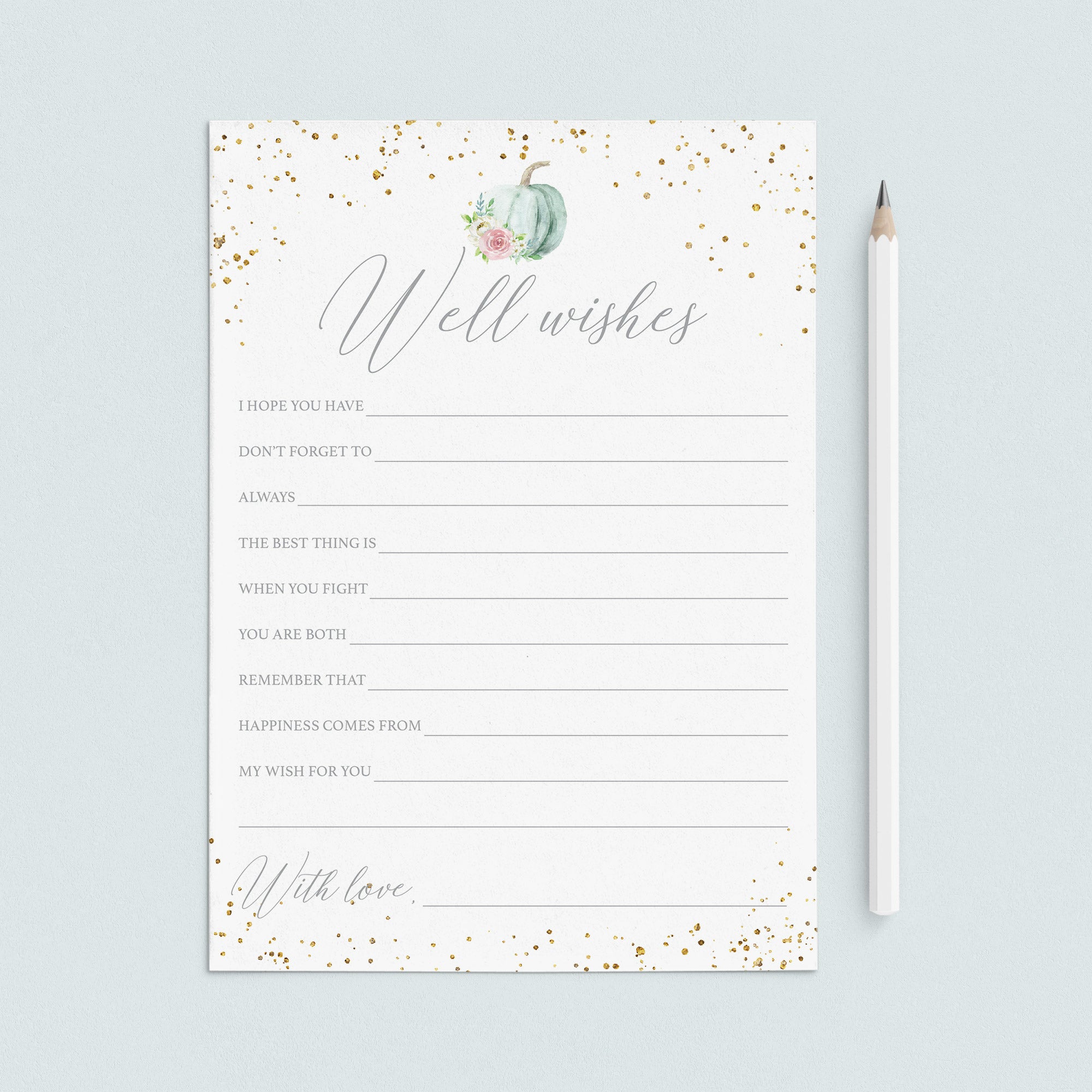 Watercolor Pumpkin Wedding Shower Well Wishes Cards by LittleSizzle