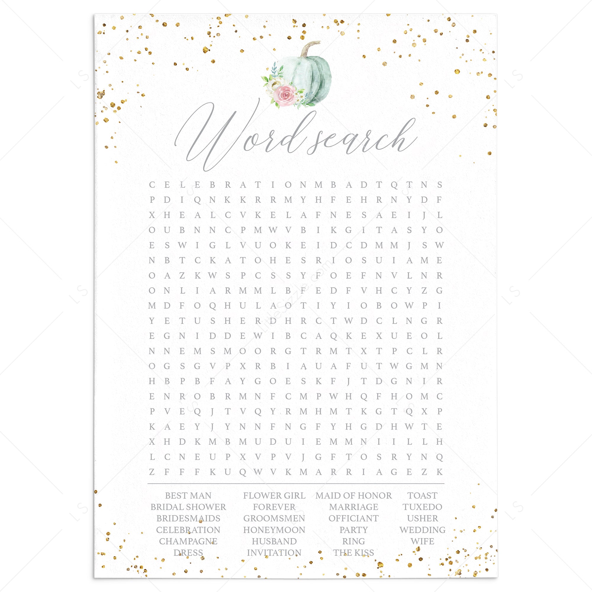 Fall Wedding Shower Word Search Game with Answer Key by LittleSizzle