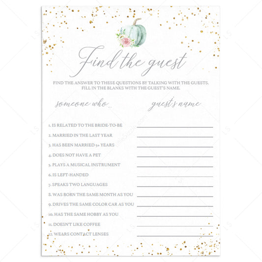Fall Theme Find The Guest Game Template with Watercolor Pumpkin by LittleSizzle