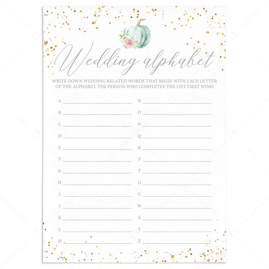 Fall Wedding Alphabet Game with Watercolor Pumpkin by LittleSizzle