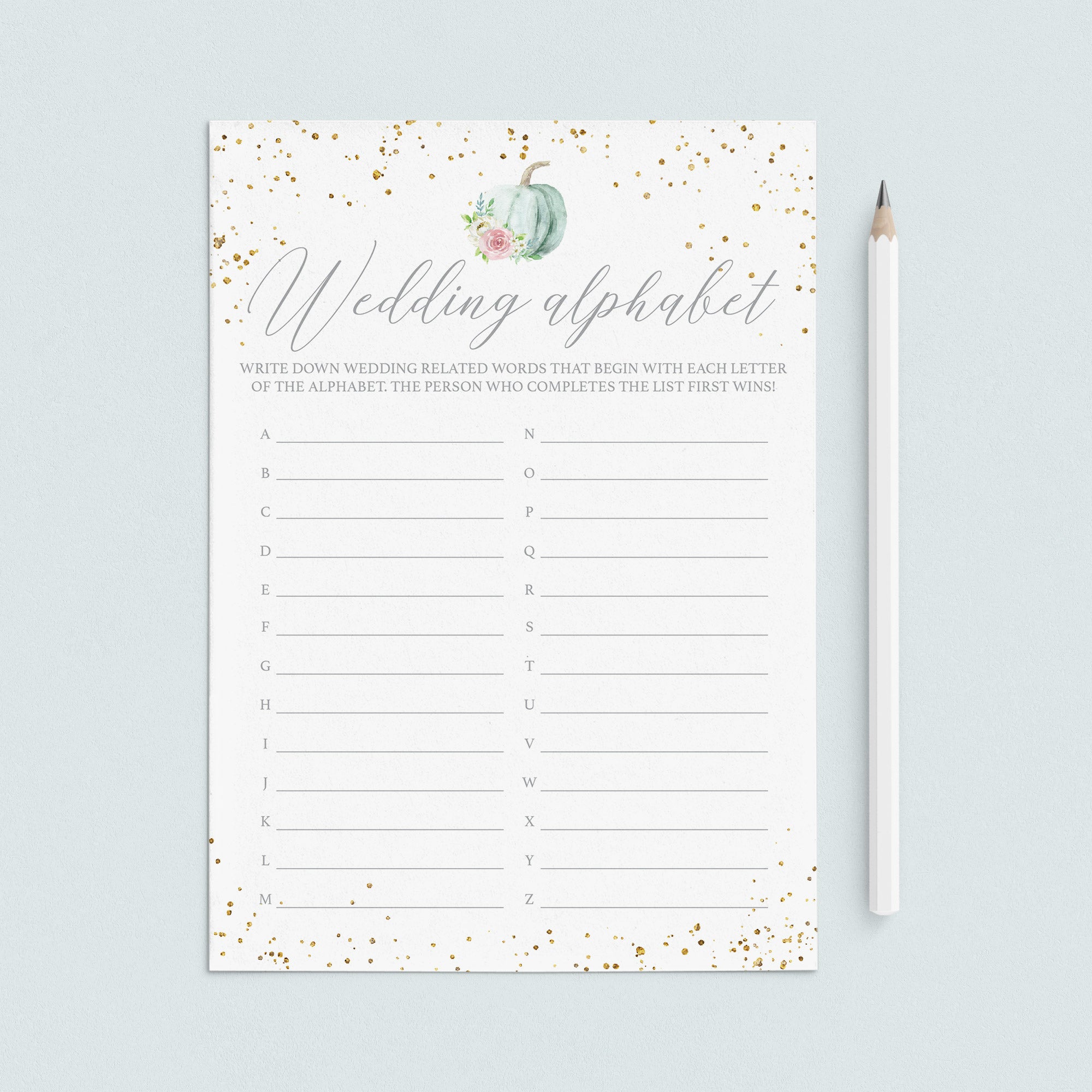 Fall Wedding Alphabet Game with Watercolor Pumpkin by LittleSizzle