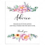 Pink floral baby shower advice sign printable by LittleSizzle