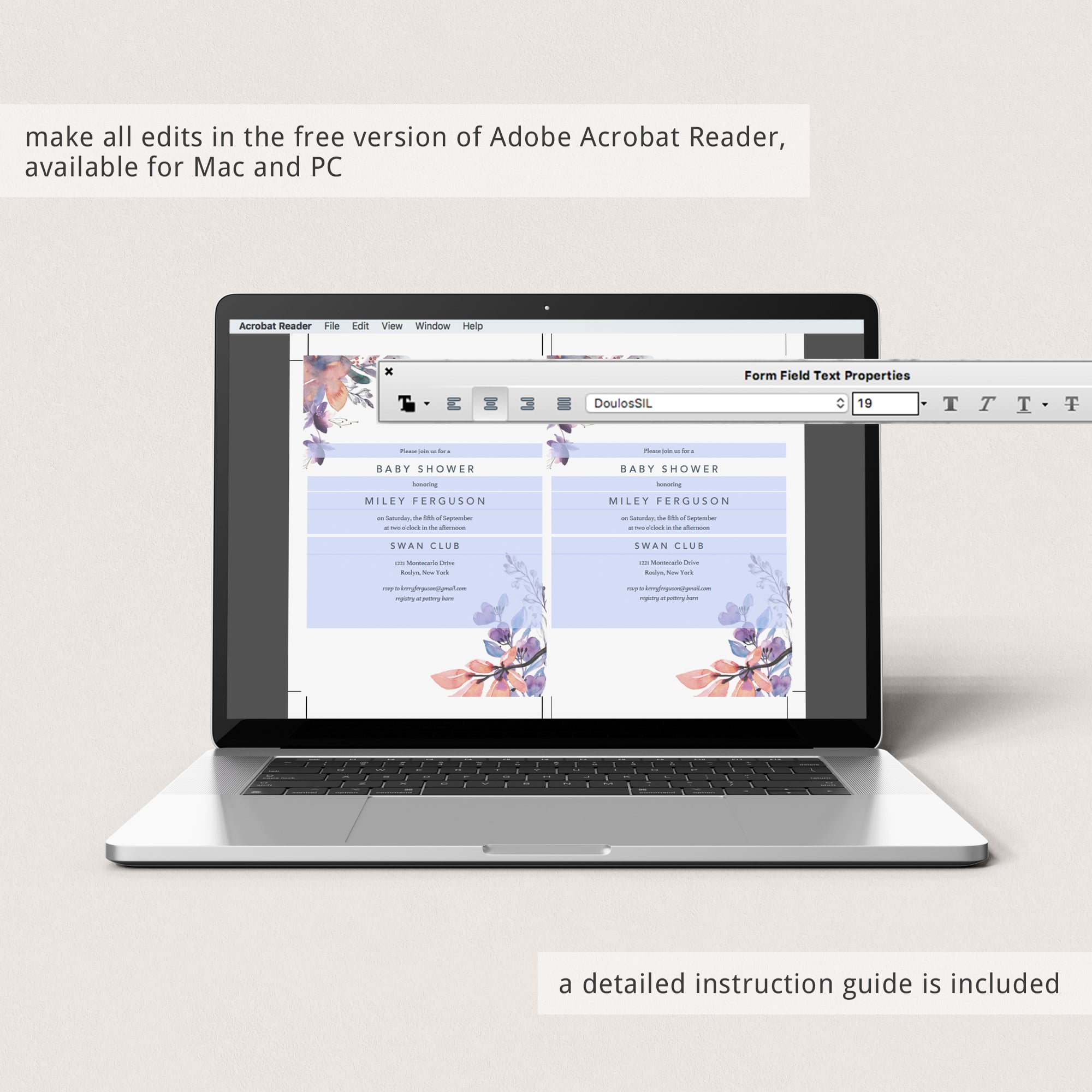 Customizable flower baby shower invitation with purple and pink flowers by LittleSizzle