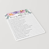 Pink and Purple Girl Shower Nursery Rhyme Quiz Printable