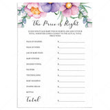 Purple flower baby shower game the price is right printable by Littlesizzle