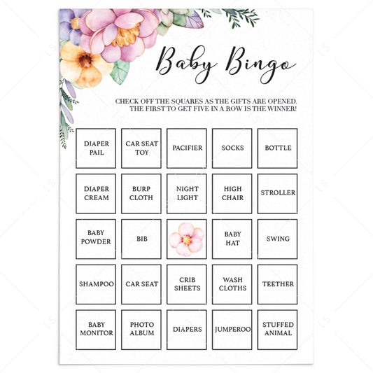 Pastel floral baby shower bingo game printable by LittleSizzle