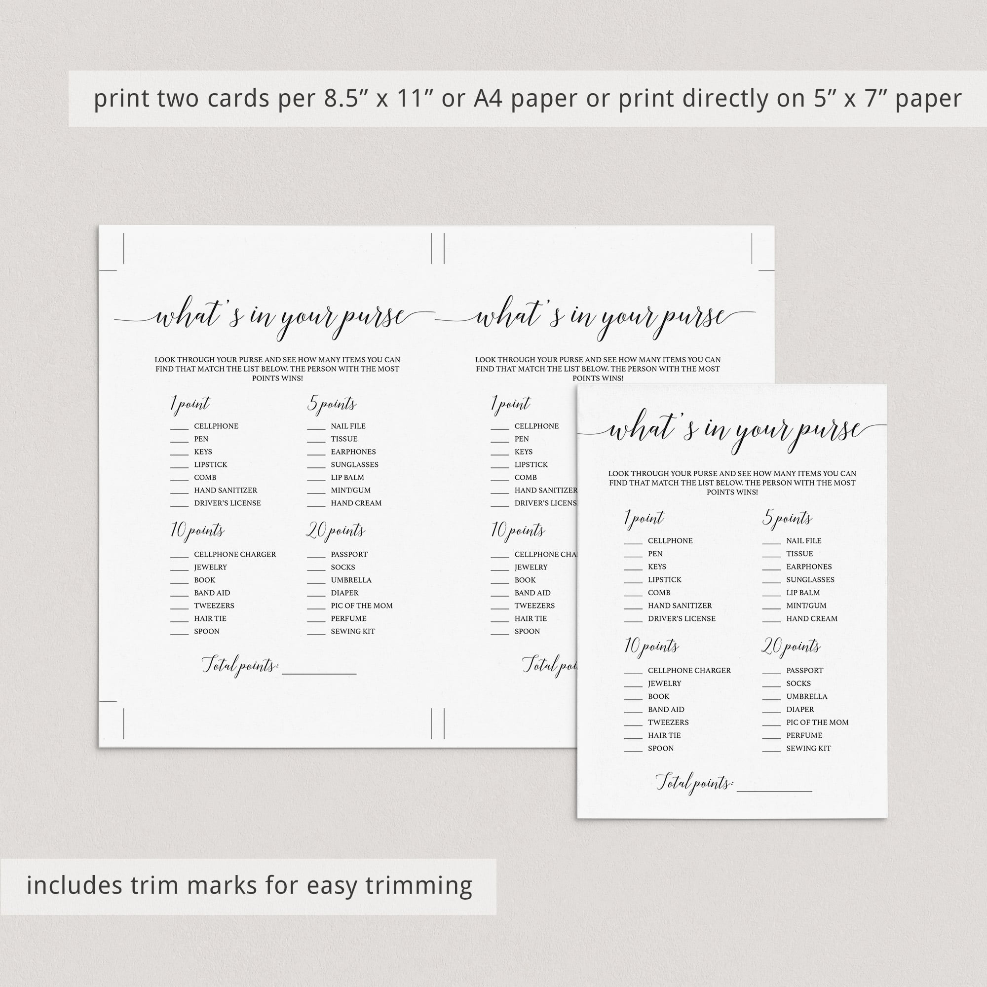 DIY whats in your purse game cards by LittleSizzle