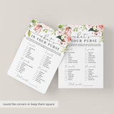 Printable purse raid game for floral baby party by LittleSizzle