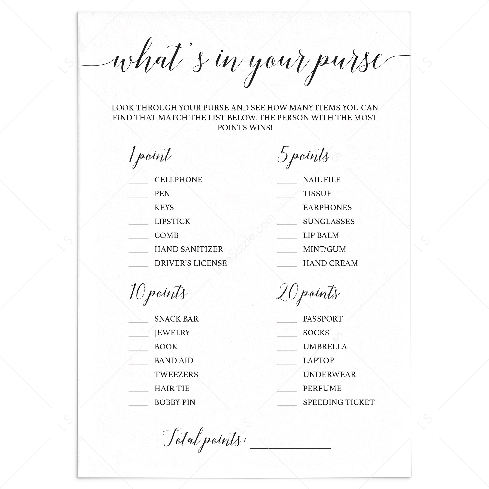 Purse Raid Game Printable Black and White by LittleSizzle