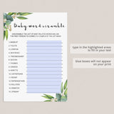 Modern Baby Shower Games Package Eucalyptus Leaves