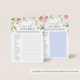 Blush Floral Wedding Games Word Scramble Printable & Virtual