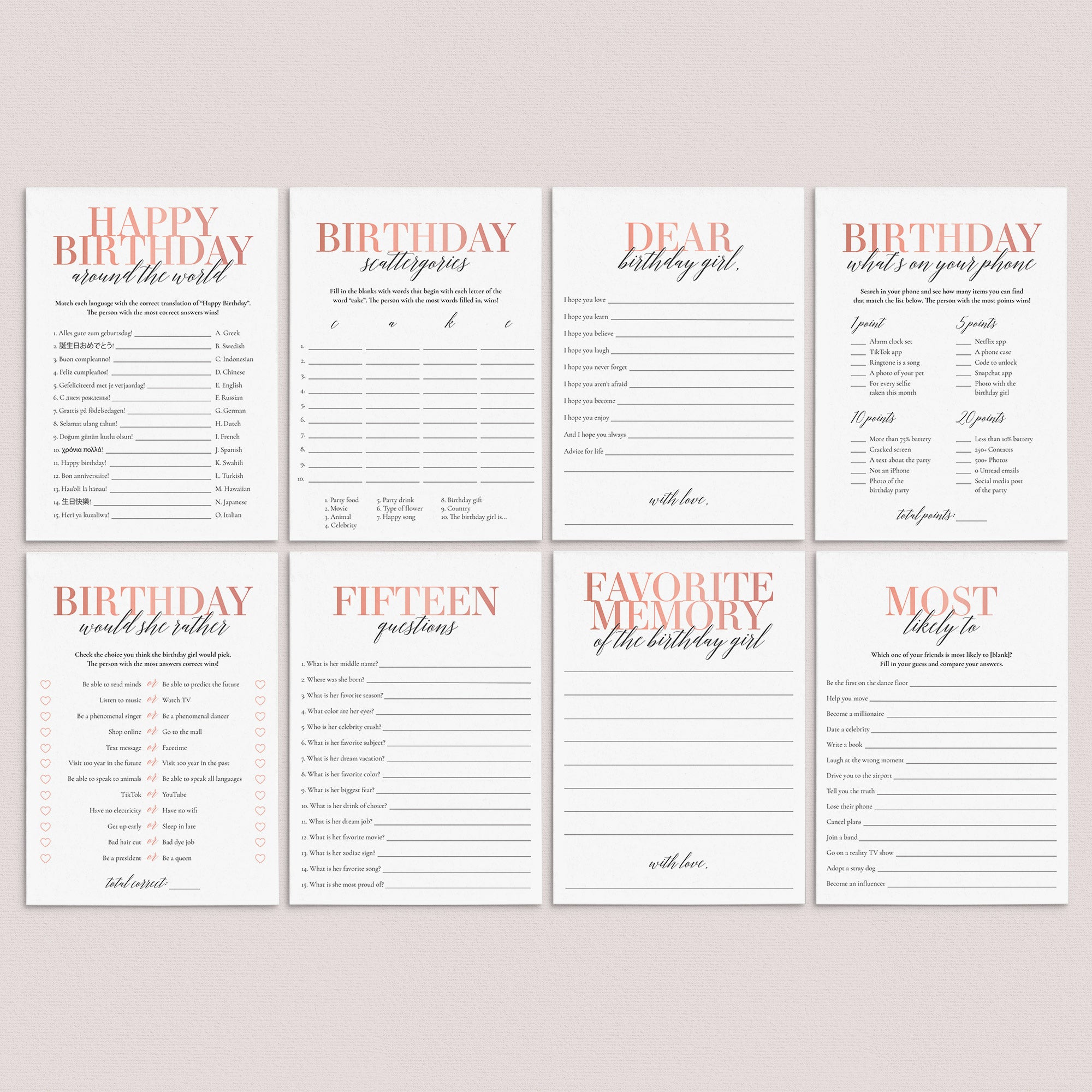 Quinceanera Party Games Bundle for Girls by LittleSizzle