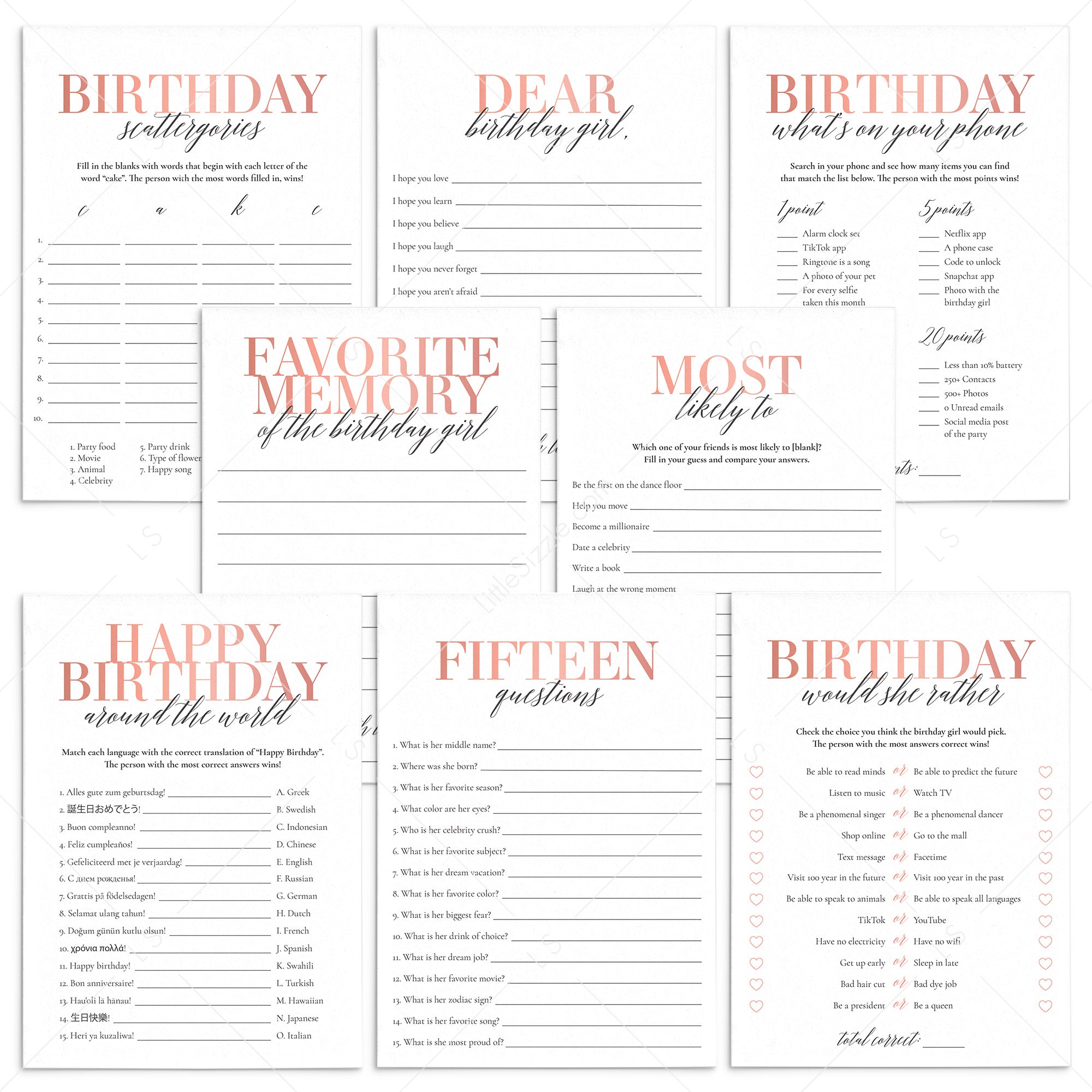Quinceanera Party Games Bundle for Girls by LittleSizzle