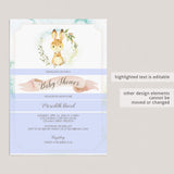 Watercolor Bunny Baby Shower Invitation Template