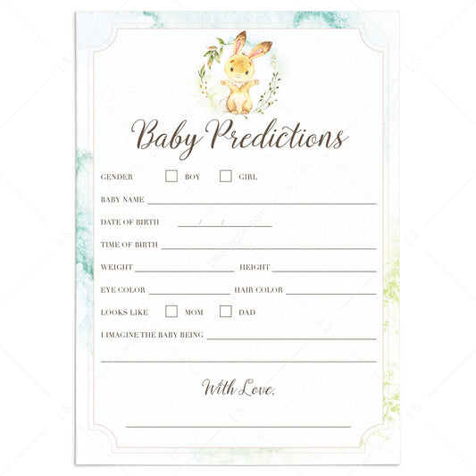 Forest animal baby shower prediction card printable by LittleSizzle