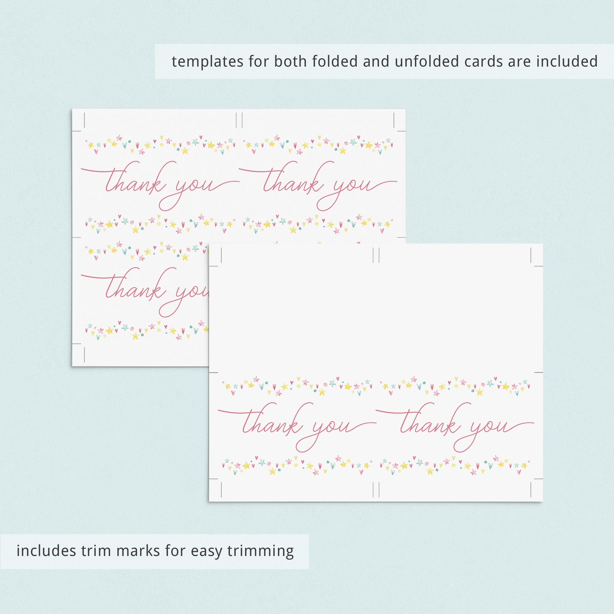 Printable flat thank you card PDF by LittleSizzle