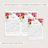 Burgundy Wedding Mad Libs for Bridal Shower Games