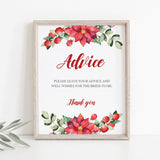Christmas Bridal Shower Advice Sign Template