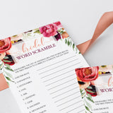 watercolor flowers bridal shower word scramble printable